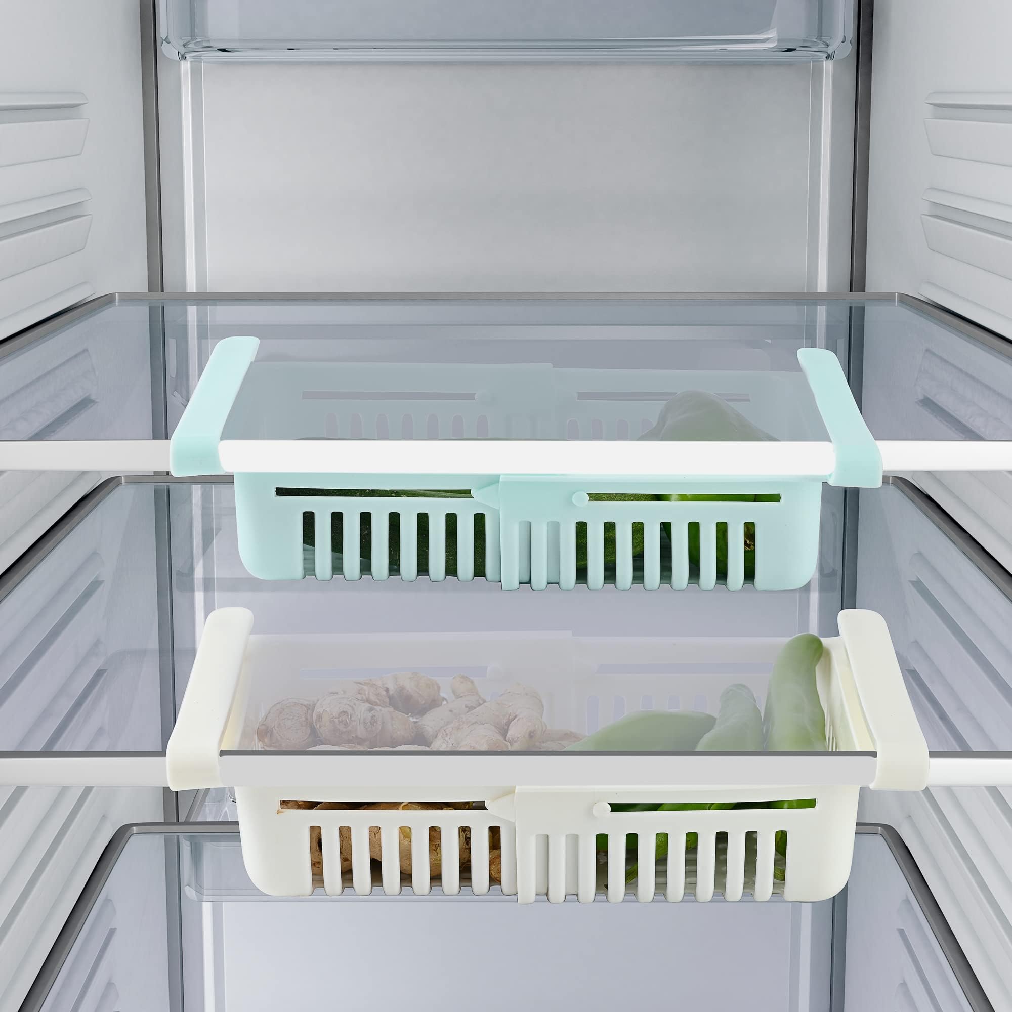 Neerja Food Storage Container, Fridge Organizer Case with Removable Drain Plate Stackable Freezer Storage Containers Keep Fresh for Storing Fish, Meat, Vegetables (Basket Tray Set Of 6)