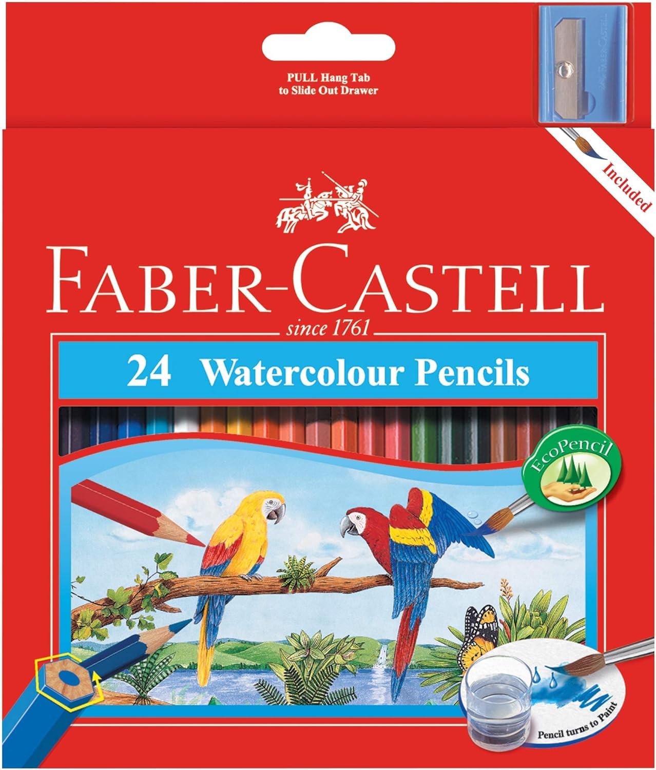 Faber Castell Parrot Design Water Colour Pencils 24 Colour In A Cardboard Box, ASSORTED, 114464