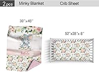 Vista 4 de Juego de ropa de cama personalizado para cuna de bebé, edredón con nombre personalizado, ropa de cama de elefante floral, juego de 2 piezas