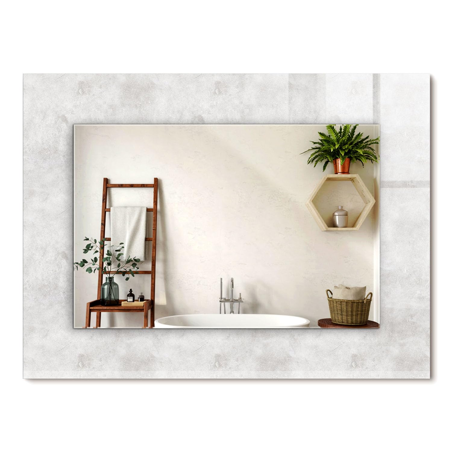 Miroir décoratif mural rectangulaire 80x60 cadre verre imprimé gris