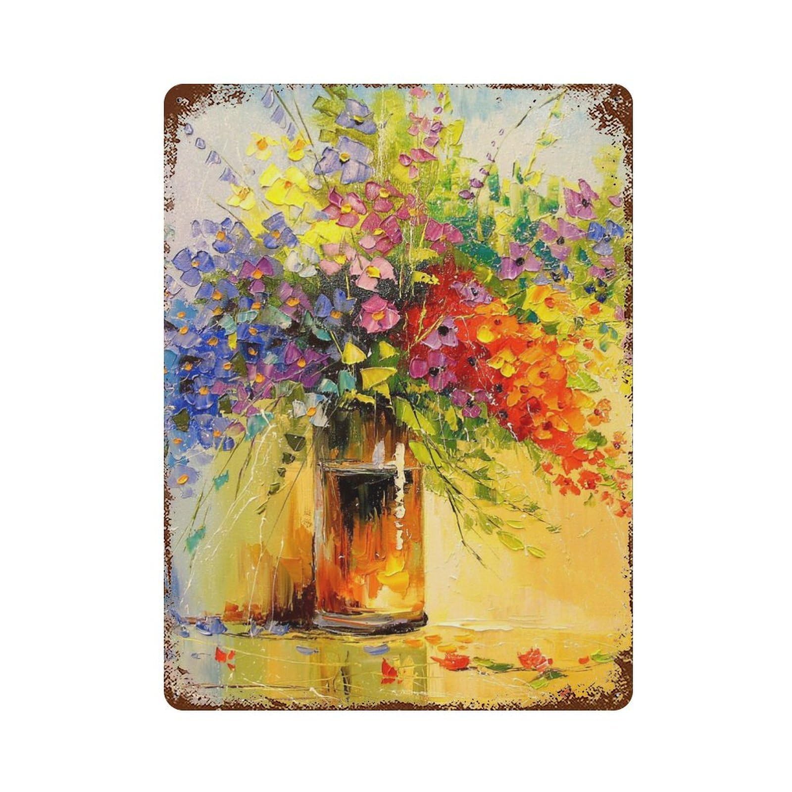 Vintage Rust Metal Sign with A Bouquet of Wild Flowers Design 15.7"x11.8", for Shed, Workshop And Garage Wall Decor, Classic Wall Plaque