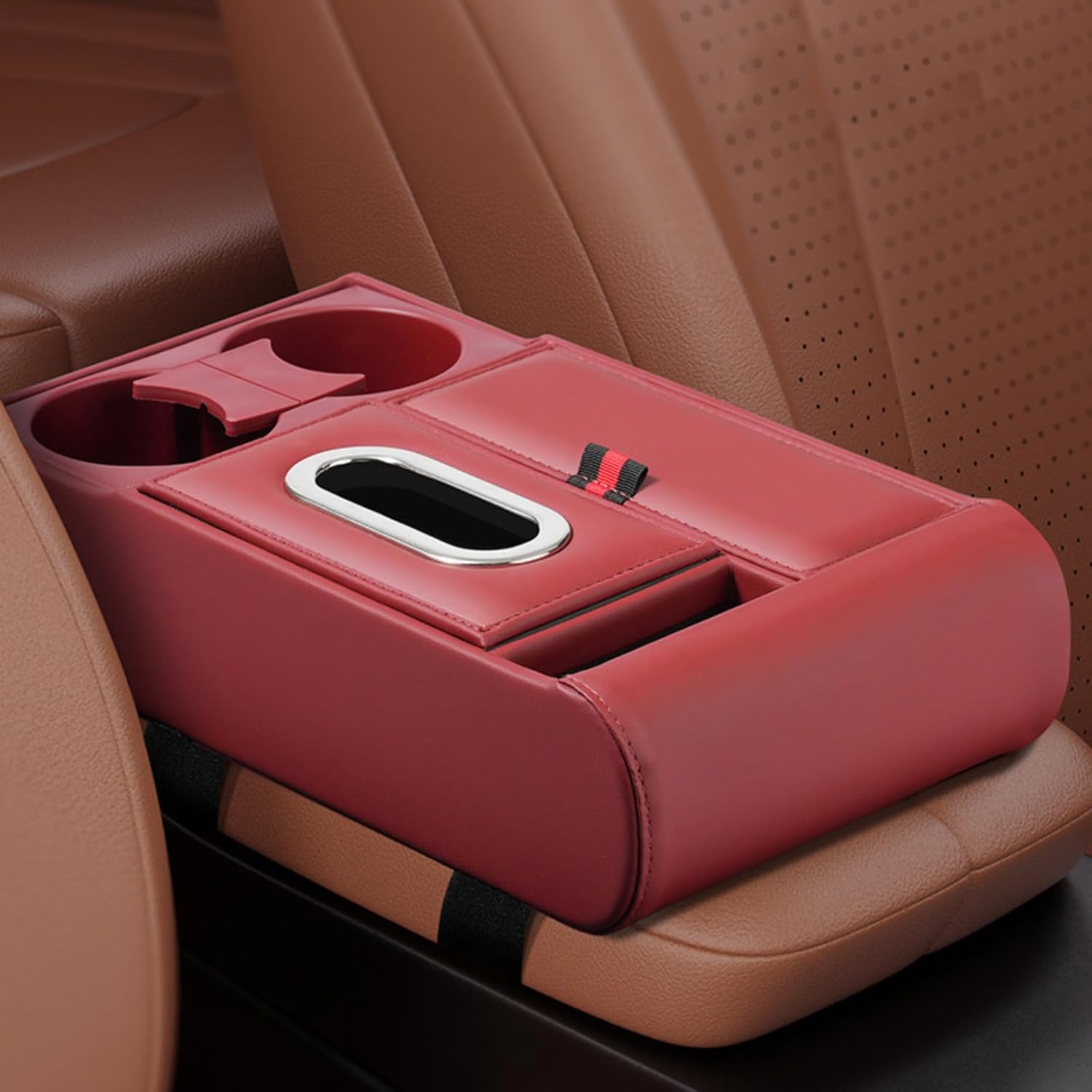 Car Armrest Console Storage for Lexus LC 2017–2023 2024 2025 2026, Multifunctional Organizer & Cup Holder, Center Armrest Cushion for Driving Comfort, Car Accessories,C Red