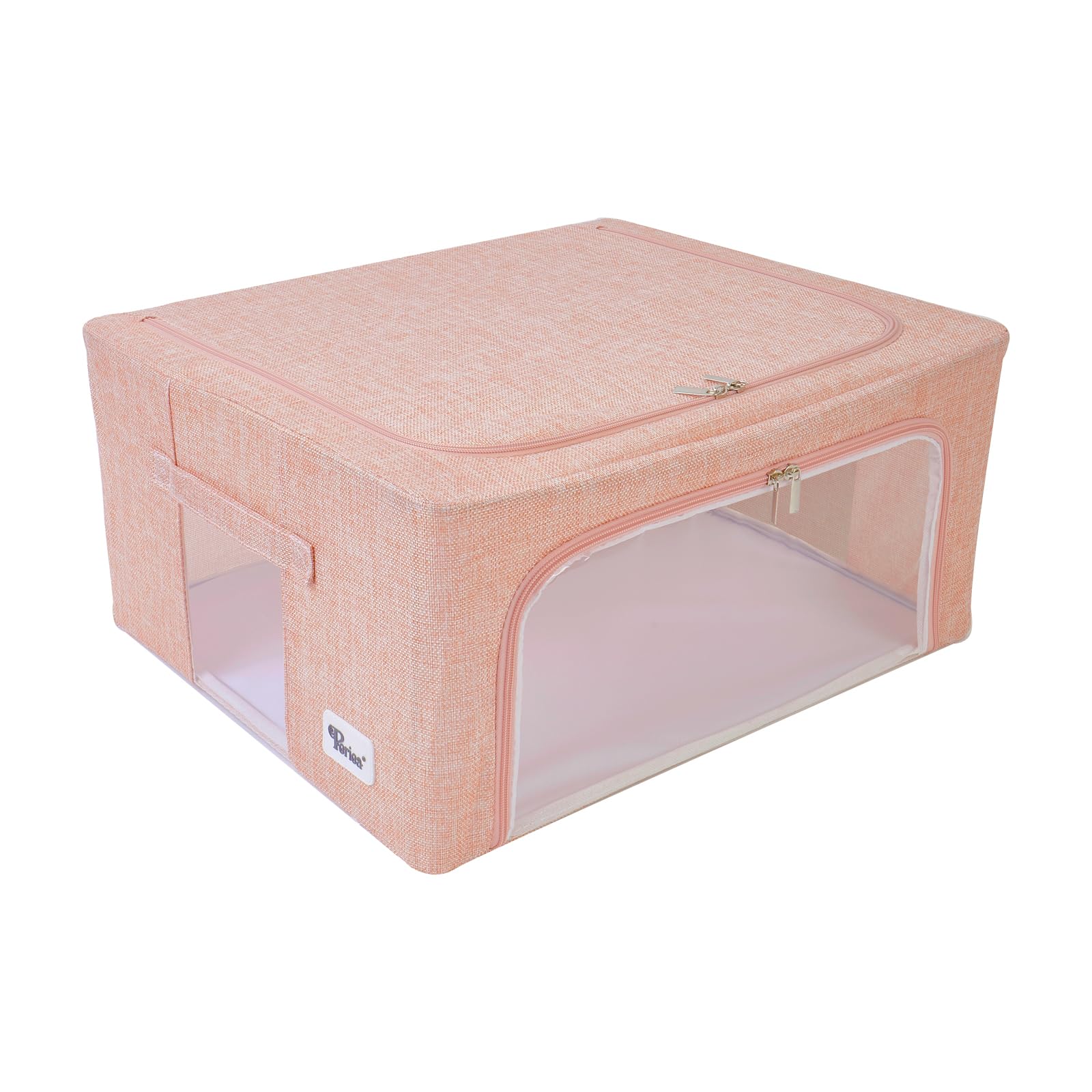 Periea Light Pink Hemp ‘Beau’ Folding Collapsible Stackable Fabric Home Storage Boxes With Steel Frames (, Medium)