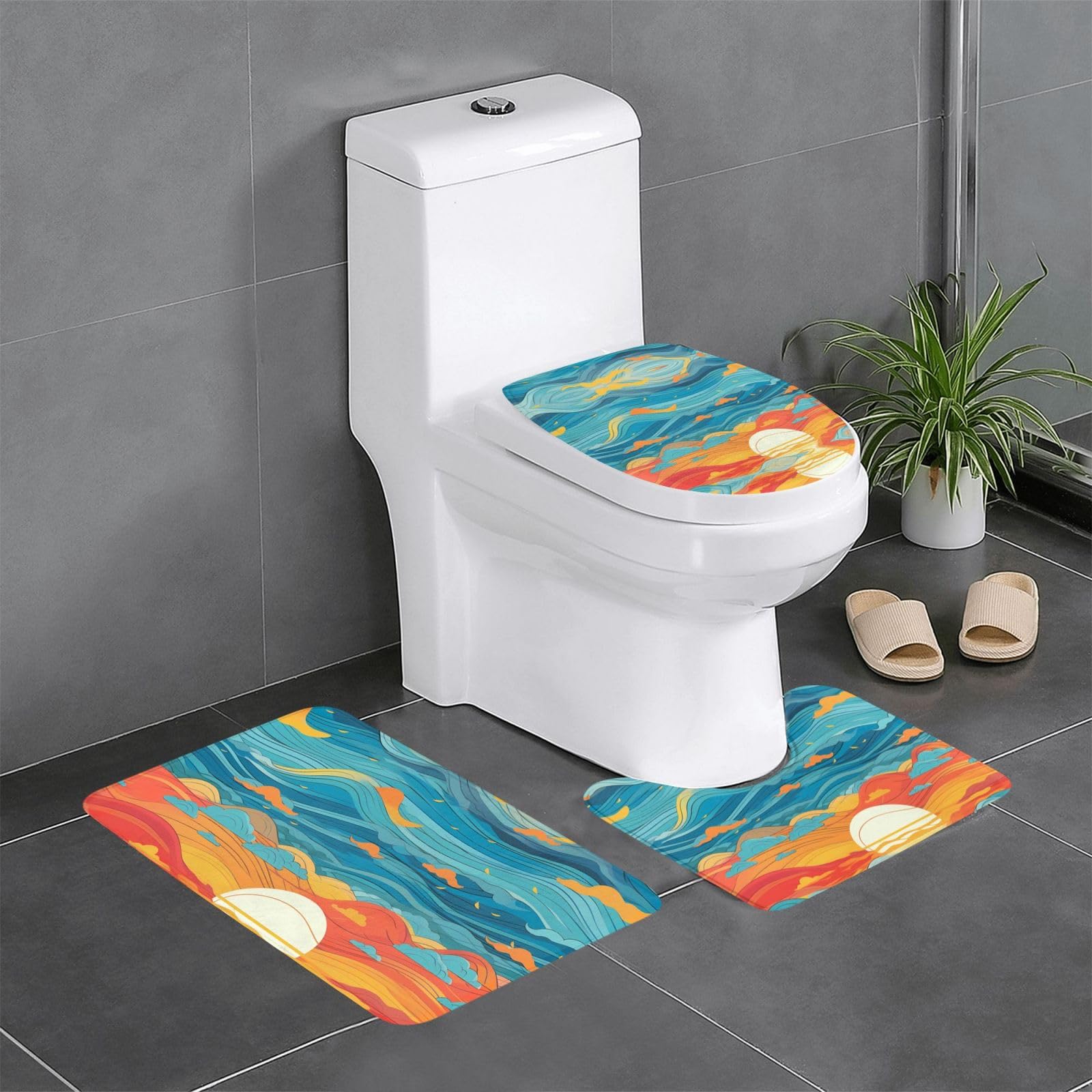 Tapis de salle de bain motif lever de soleil océan pour une ambiance spa à la maison