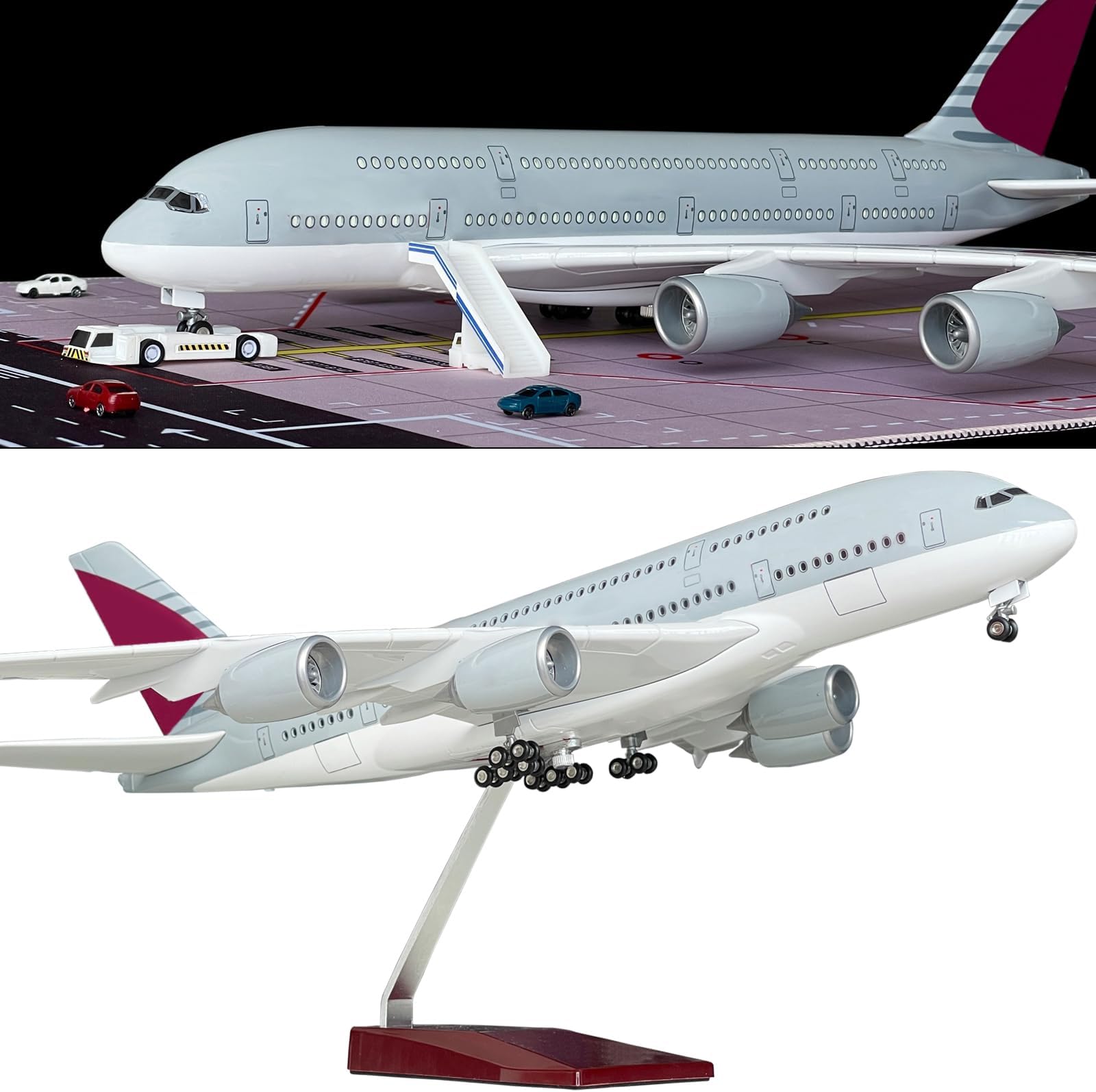 Model Airplane 1/160 Scale Model Aircraft, 18.1 Length, with LED Lights, Highly Simulated Resin Material, Free Airport Scene Props, for Collections and Birthday Gifts