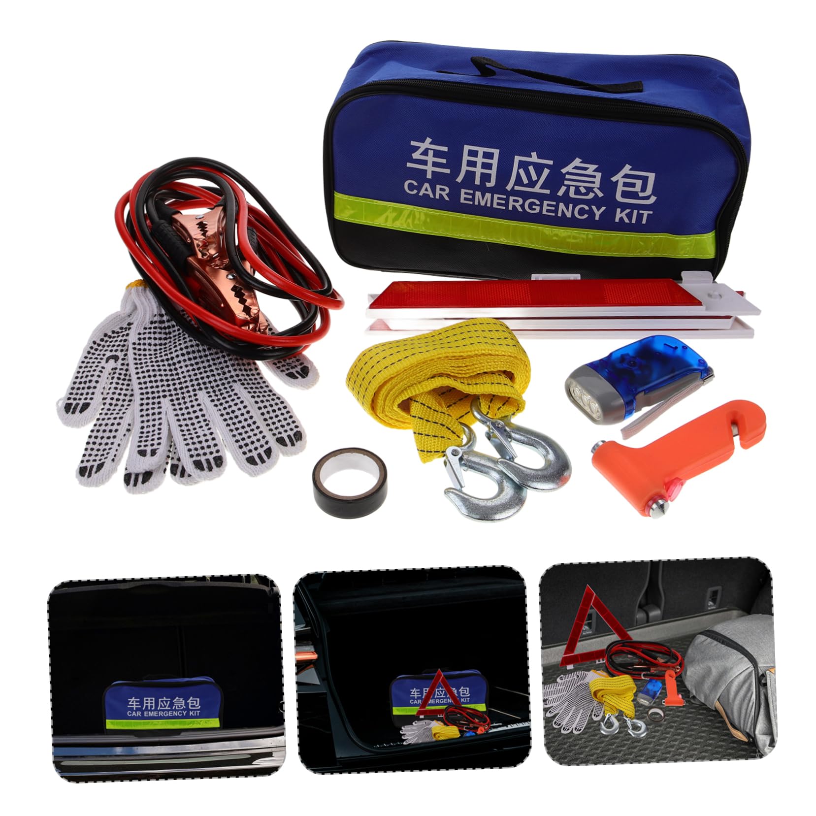 Kit di Emergenza Auto, Set, Multiuso in Abs, Gomma, Metallo e Tessuto, Pratico per Ispezioni Veicolo e Soccorso Stradale