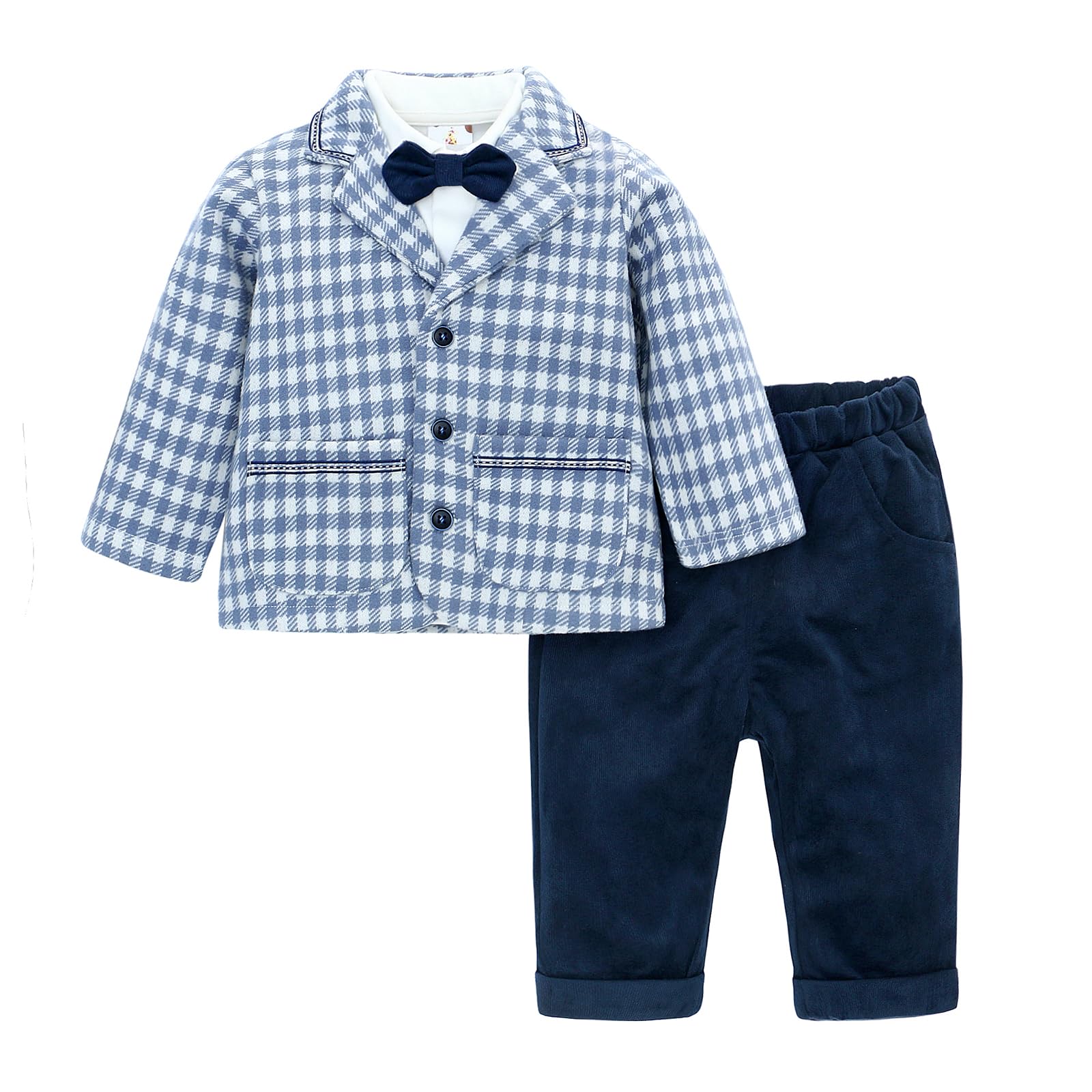 famuka Bambino Abiti Smoking Bimbo Tutine Abiti Giacche Eleganti Blazer Nozze Battesimo Elegante Abbigliamento (Blu, 3T