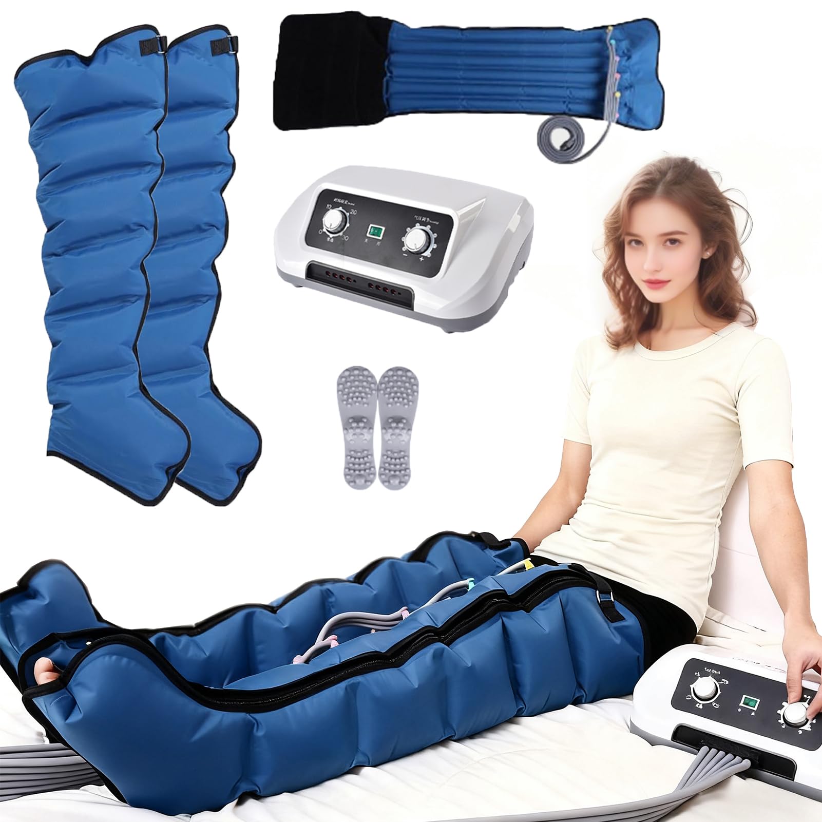 SUYUDD 6 Cavity Air Compression Leg Massager, Pneumatic Leg Wrap Pressure Machine for Lymphatic Drainage Leg Massager, Full Body Massage Pressotherapy Lymphatic Drainage