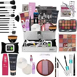 Kit Maleta de Maquiagem Completa Qualidade Premium, 12 Pinceis Profissional Macria + kit de Maquiagem + Kit de Acessorios - COR DA BASE CLARA