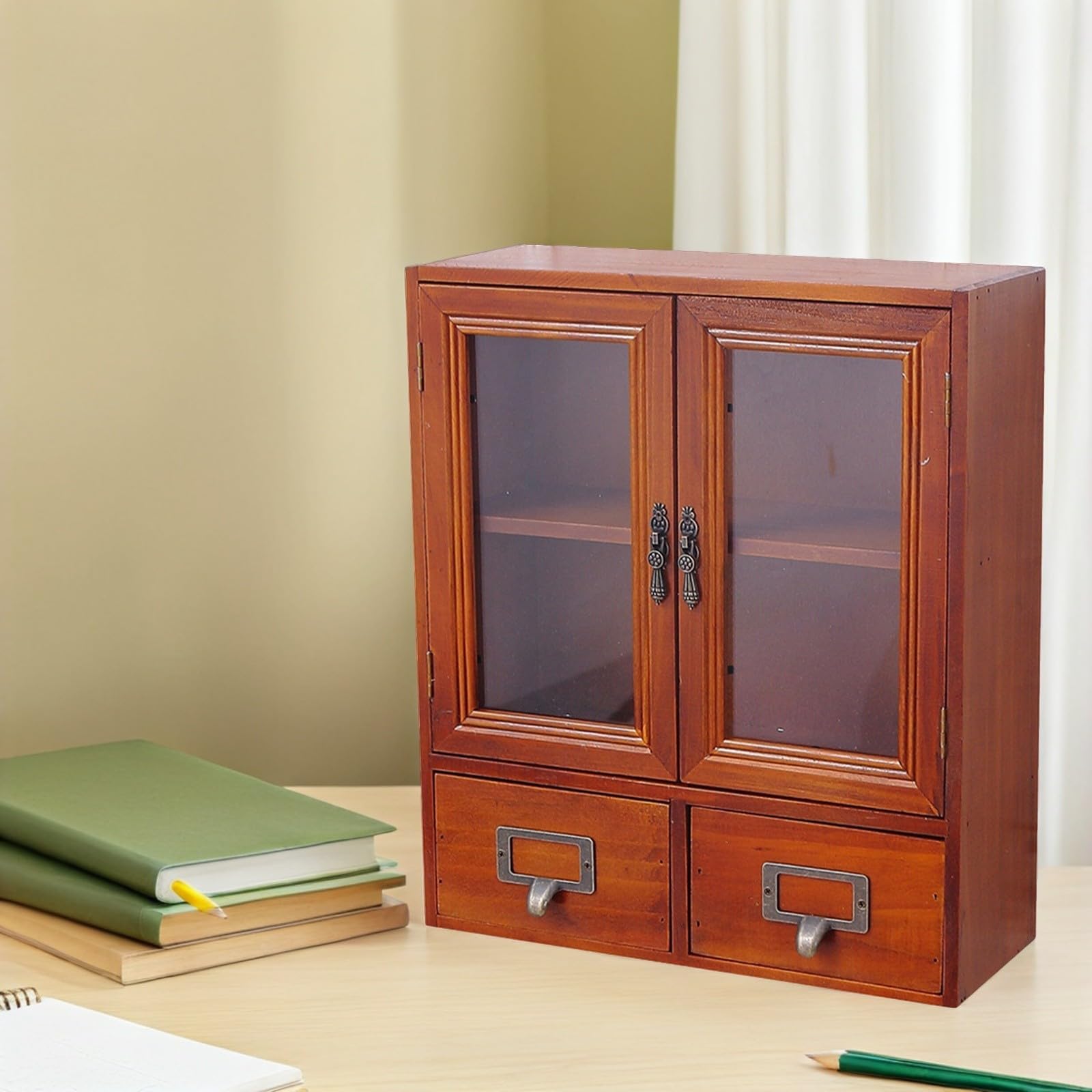 Mobestech Wohnzimmer Vitrine mit Glastüren und doppelter Tür, Apothekerregal aus Holz für Küchenorganisation und Aufbewahrung