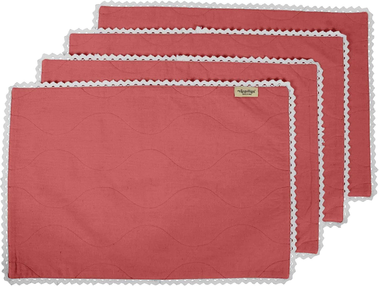 Dark Peach Home Decor Washable Dining Table Mats Reversible Cotton Flex White Lace Placemat-Set of 4
