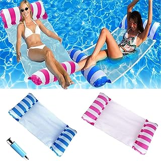 Inflatable Pool Float for Adults, 2 Pack Multi-Purpose 4-in-1 Swimming Water Floating Rafts, Swimming Pool Accessories Inflatable Water Hammock for Pool, Lake, Beach, River