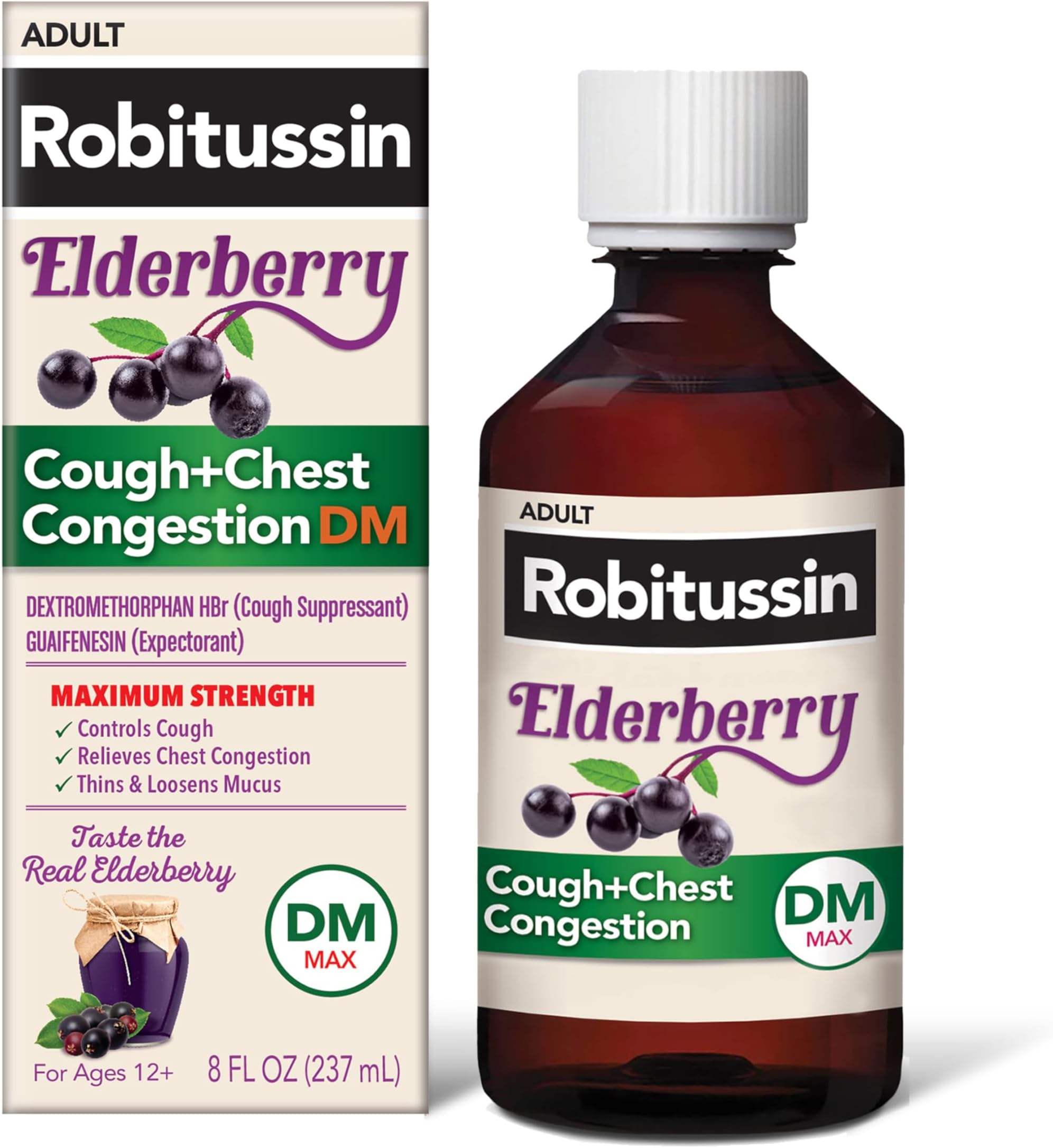 Robitussin Maximum Strength Elderberry Cough Plus Chest Congestion DM, Cough ...
