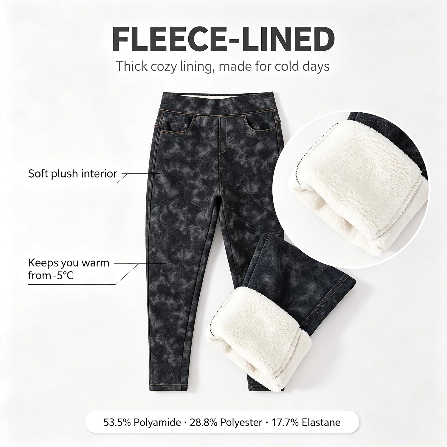 High Waist Fleece Lined Stretch Imitation Denim Skinny Women Thermal Long Pants