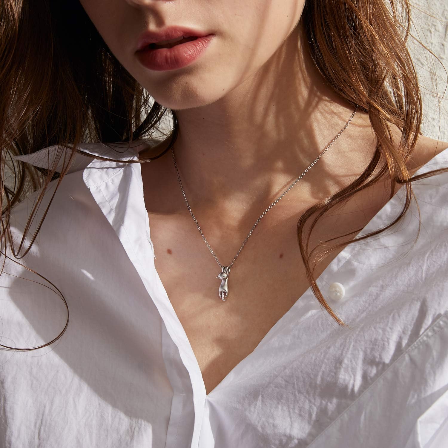 925 Sterling Silver Dog/Cat Pendant Necklace CZ Necklaces for Animals Lovers/Women/Men