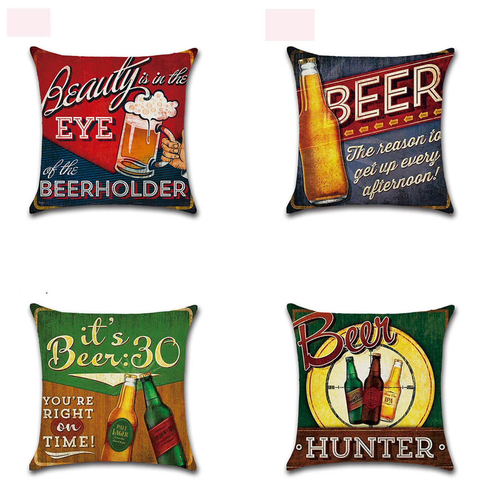 Housses de coussin 50x50 vert et rouge en lin lot de 4 pour la déco du canapé