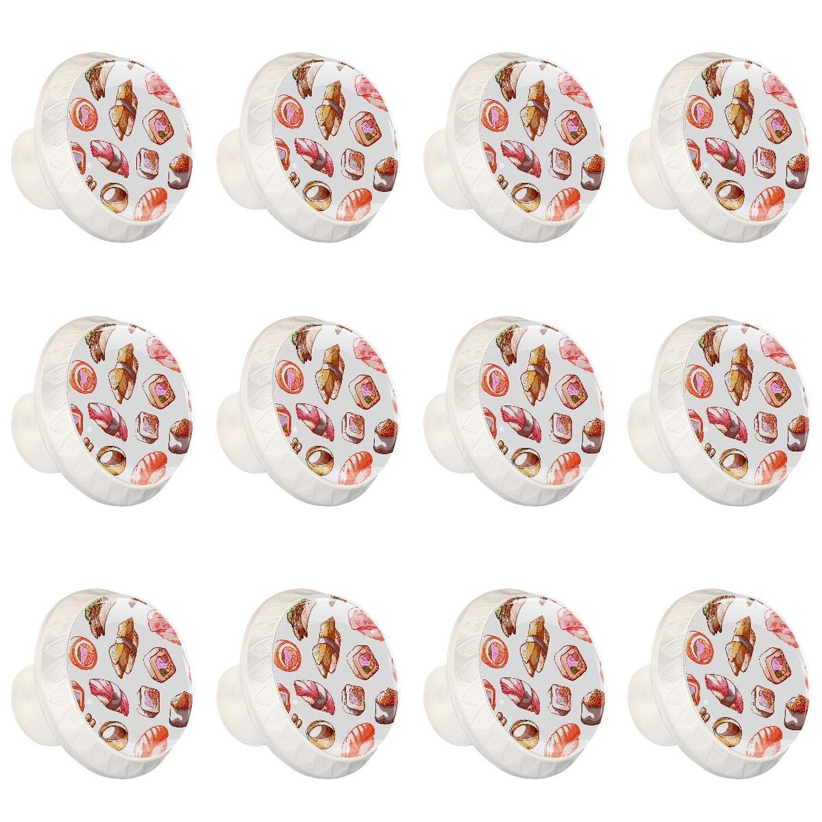 TBOUOBT 12er-Pack Küchenschrankknöpfe, Schubladenknöpfe, Kommodenknöpfe, Schubladengriffe, Kommodenschubladen, Griffknöpfe,Cartoon Food Sushi