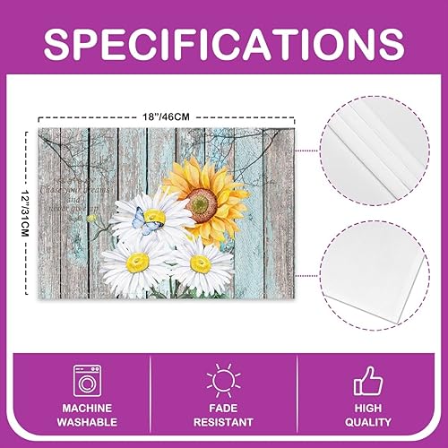 Miniatura 4 de jejeloiu Juego de 4 manteles individuales de girasol, manteles individuales con estampado floral, patrón de flores amarillas, manteles individuales