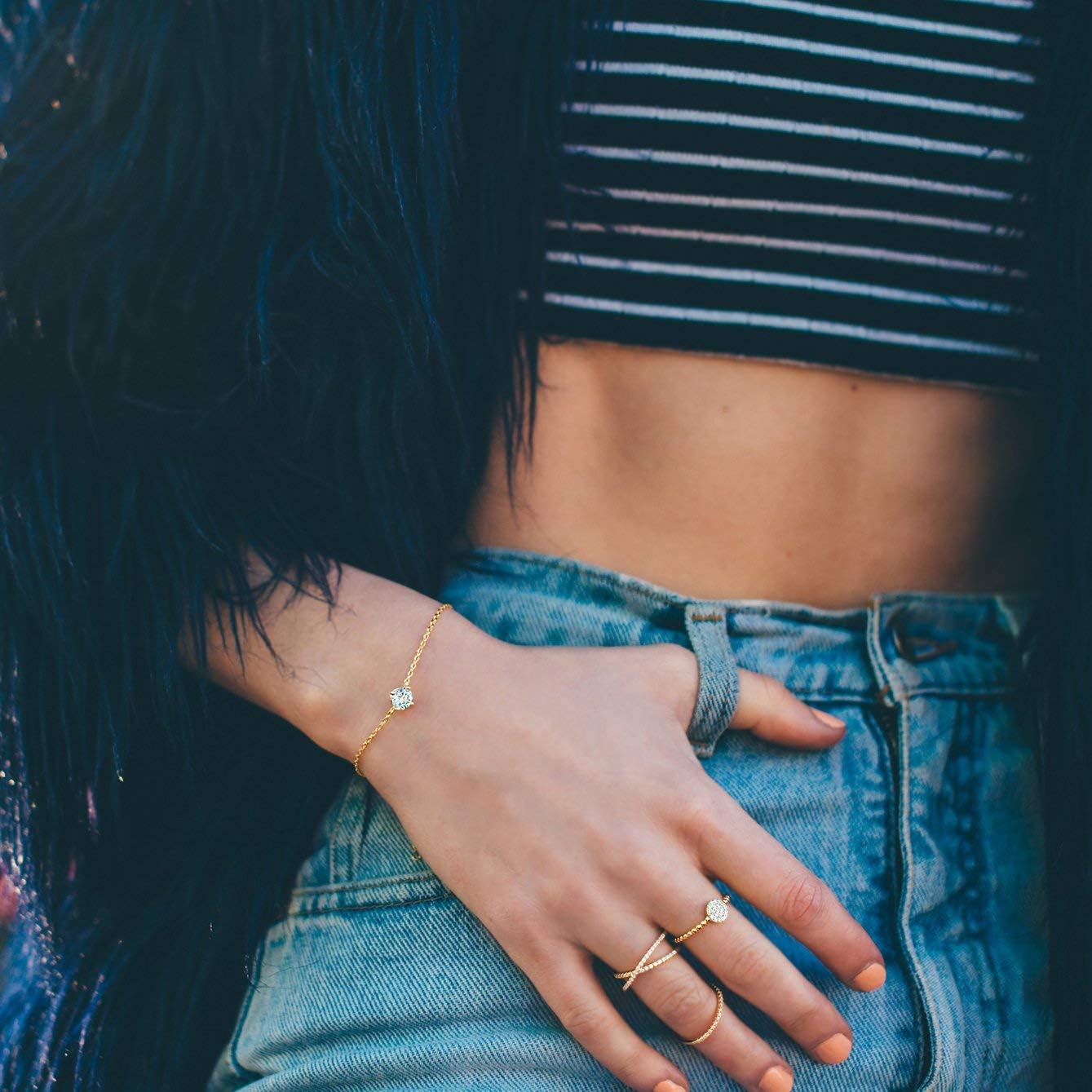 PAVOI 14K Gold Plated Cubic Zirconia Solitaire Diamond Bracelet | Bridesmaid Bracelets | Curb Cable Bracelets for Women - Image 4