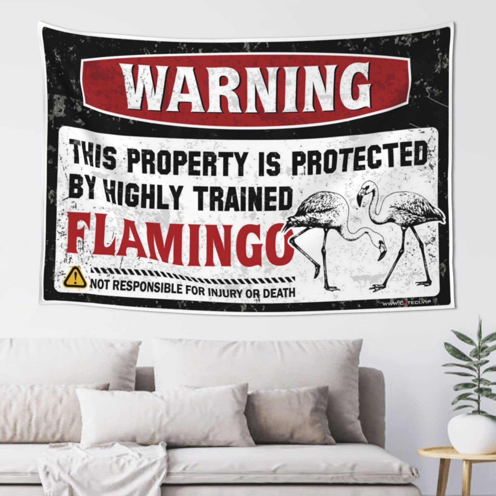 Pravoxi Men's One Color Sports Bar Decor Warning This Property Is Protected By A Highly Trained Flamingo Tapestry Sports Bar Decor Tapestrys(75X100cm)