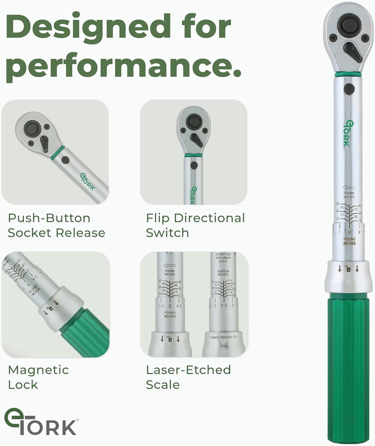 eTORK ¼” Torque Wrench with Magnetic Lock System - Inch Pound Torque Wrench (20-200 in.-lb) (2-23 N.m), Professional Mechanic Tool Set & DIY Projects, Mechanic & Automotive Tools, 1/4 Drive