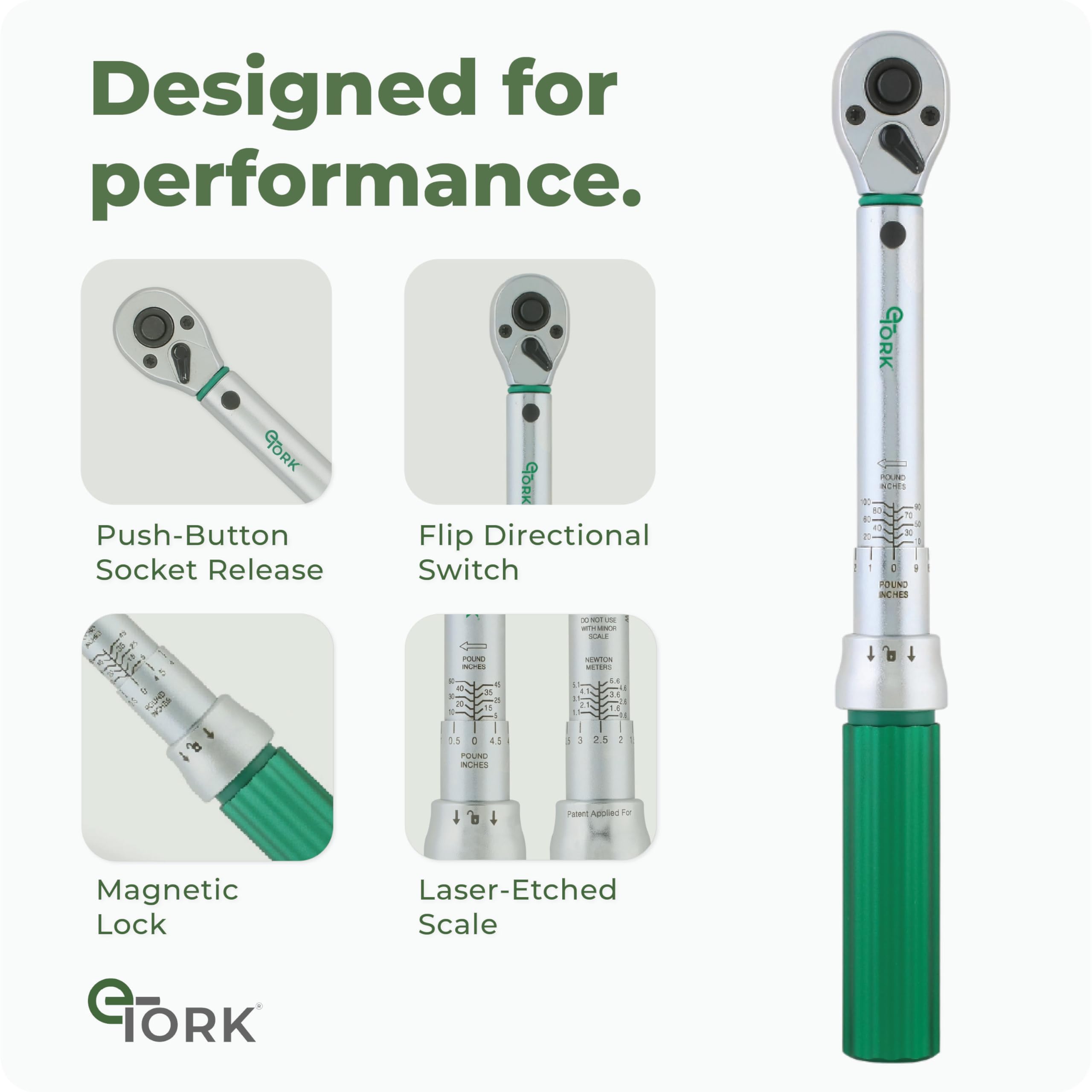 eTORK - Chiave dinamometrica da 1/4 con sistema di chiusura magnetica, chiave dinamometrica in pollici (20-200 pollici-lb/3-22 N.m), precisione di qualità digitale, set di strumenti meccanici