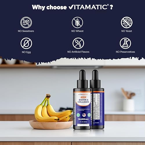 Miniatura 7 de Vitamatic Gotas de biotina líquida y colágeno de 50,000 mcg para el crecimiento del cabello, mujeres y hombres, apoya el crecimiento de la piel