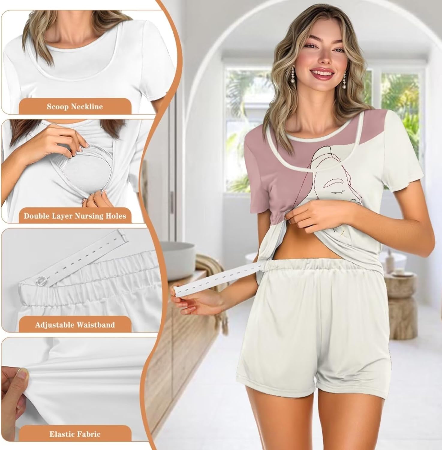 Women's Maternity Nursing Pajama Sets Soft Postpartum Breastfeeding Sleepwear 2 Piece Lounge Sets