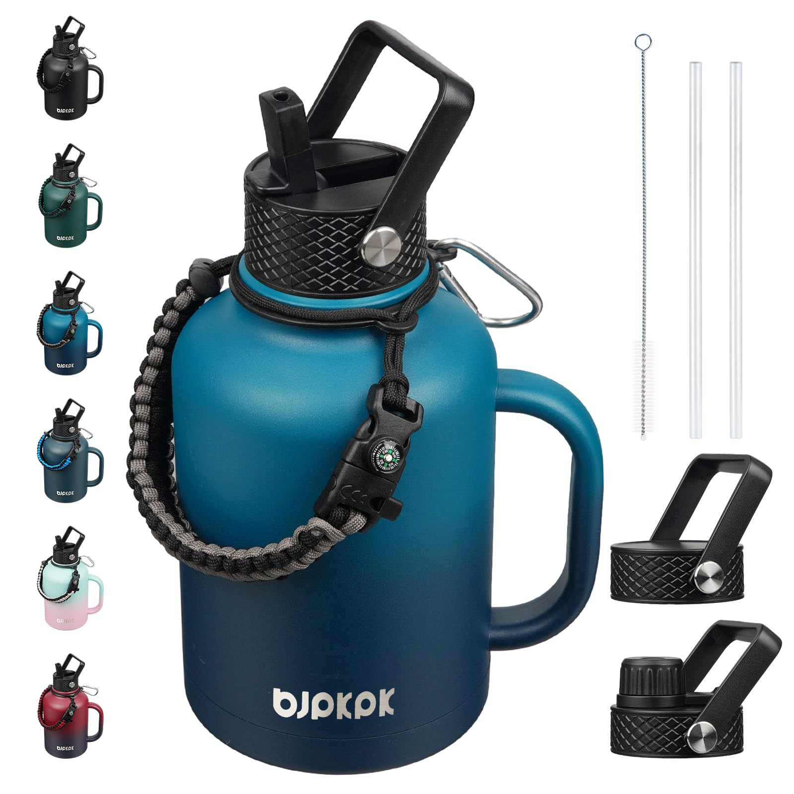BJPKPK 50oz Insulated Water Bottle with Straw Lid Stainless Steel Water Jug