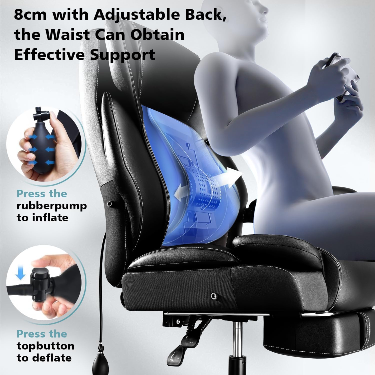 600lbs Big and Tall Office Chair for Heavy People,Heavy Duty Comfy Executive Office Desk Chair with Adjustable Lumbar Support,High Back Reclining PU Leather Computer Chair,Metal Base (Classic, Black) - Image 5