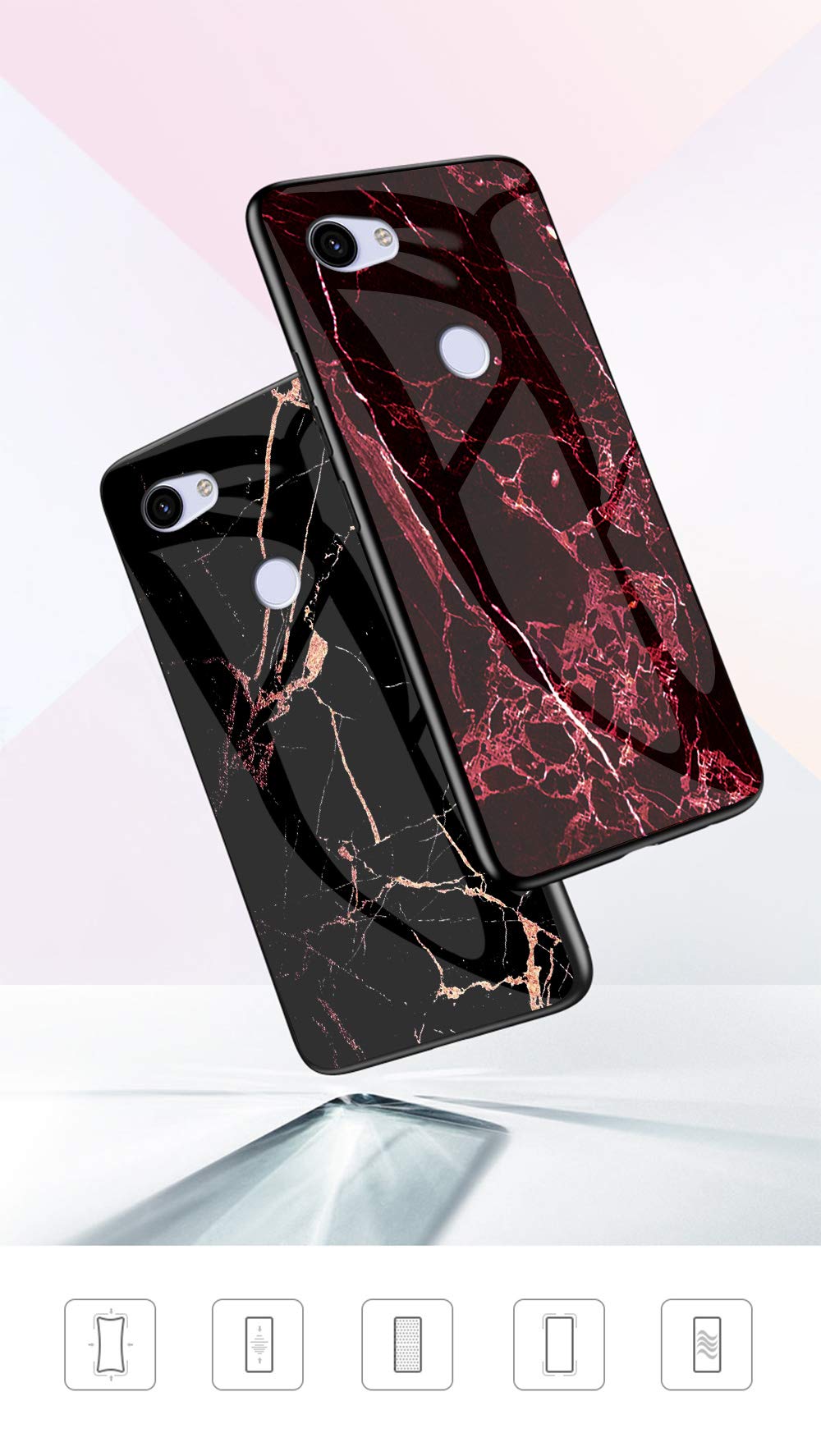 SHIEID Cover per Google Pixel 3a Cover,Vetro temperato Marmo Ultra Sottile Gomma Gel Trasparente scocca Anti-Scivolo Soft Shell per Cover per Google Pixel 3a (Nero Bianco