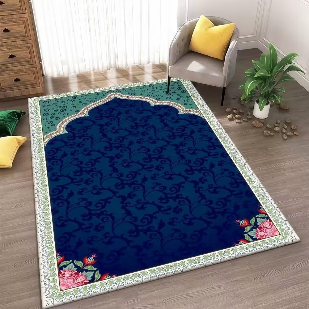 Tapis bleu vintage abstract de salon 200x300cm grand format pour chambre