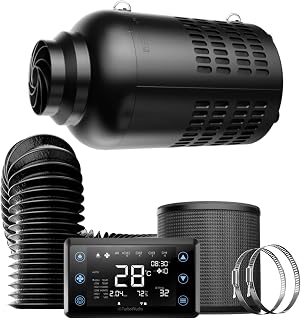 100mm Rohrventilator Rohrlüfter, Lüfter Mit Feuchtigkeitssensor, Aktivkohlefilter, 10-Gang Intelligent Ventilator, EU-Stecker Belüftung Für Growzelt Küche Bad Keller Gewächshaus