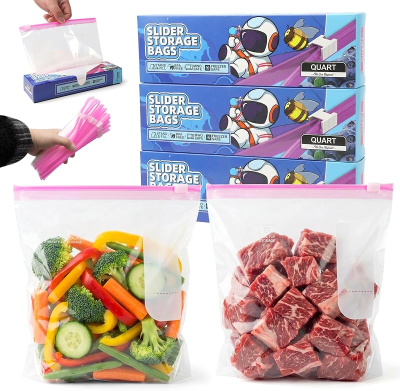60 Piezas Bolsas Congelacion, 20,2 x 18 cm Bolsas Zip para Congelar, Alimentos Herméticas Reutilizables con Parte Inferior Expandible, Ziplock Bag Para Carne, Frutas y Verduras