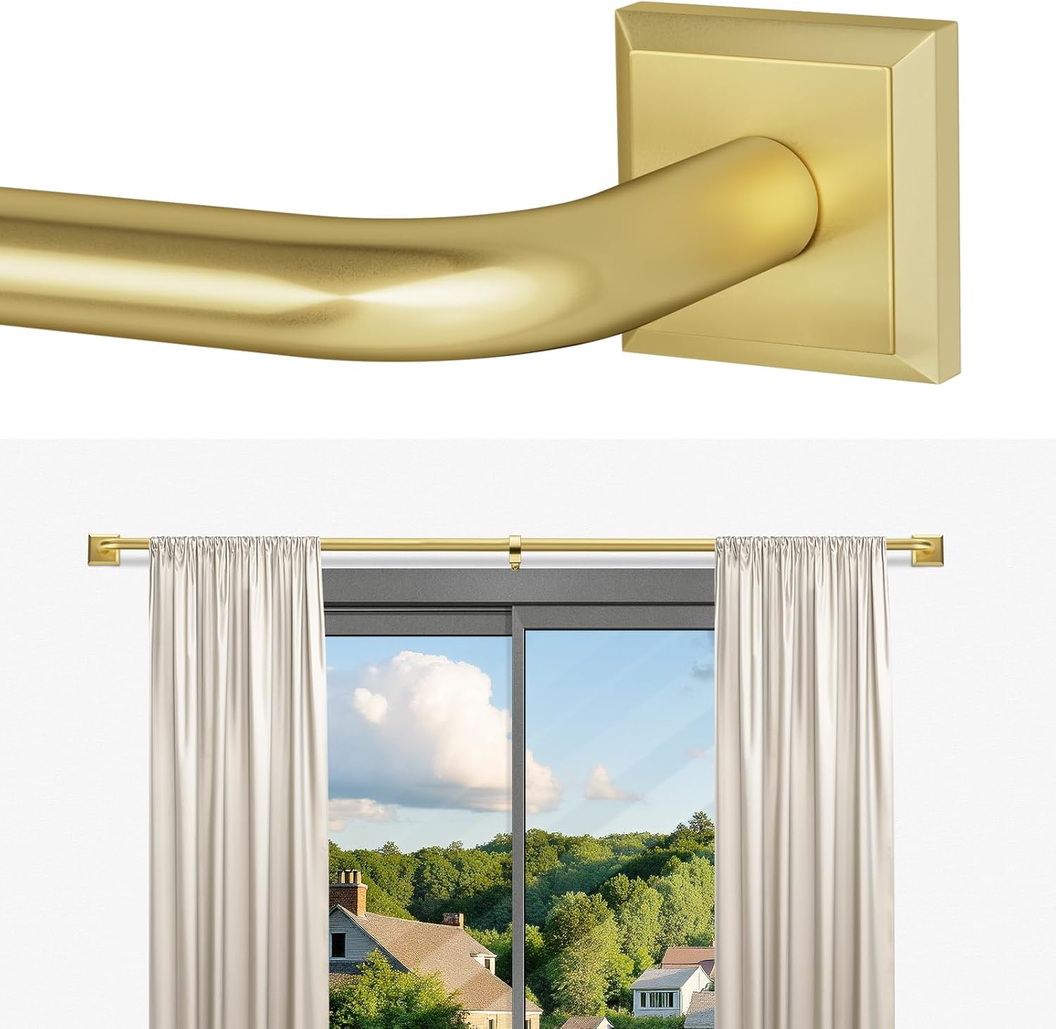 Gold Curtain Rods for Windows 66-152Inch(5.5-12.7ft) Heavy Duty Wrap Around Blackout Curtain Rods, Extra Long Adjustable Room Darkening Drapery Rod for Bedroom, Living Room & Outdoor Patio