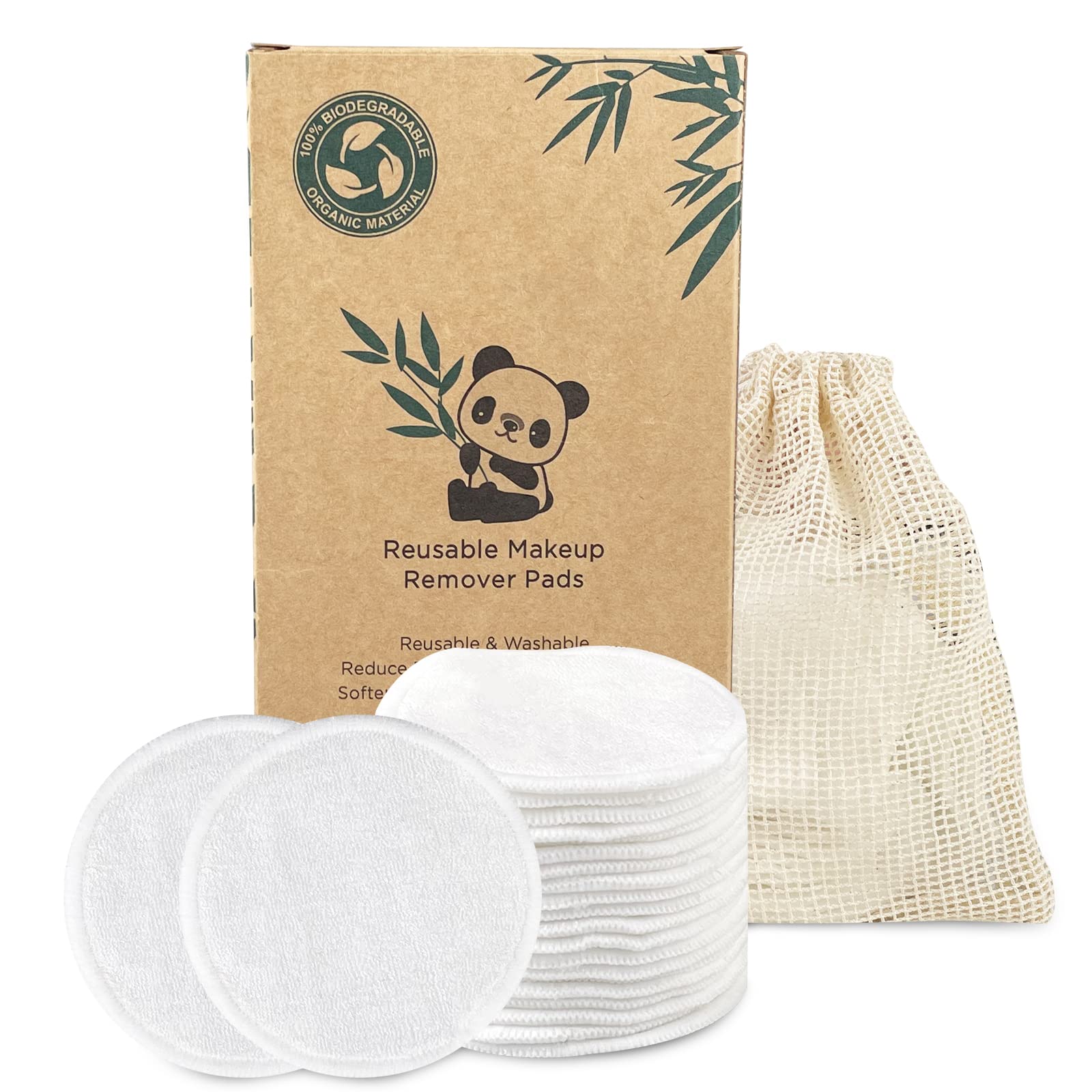 Relota Lot De 22 Tampons Démaquillants Lavables Fibre De Bambou, Disque Coton Demaquillant Lavable avec Sac à Laver, Super Doux