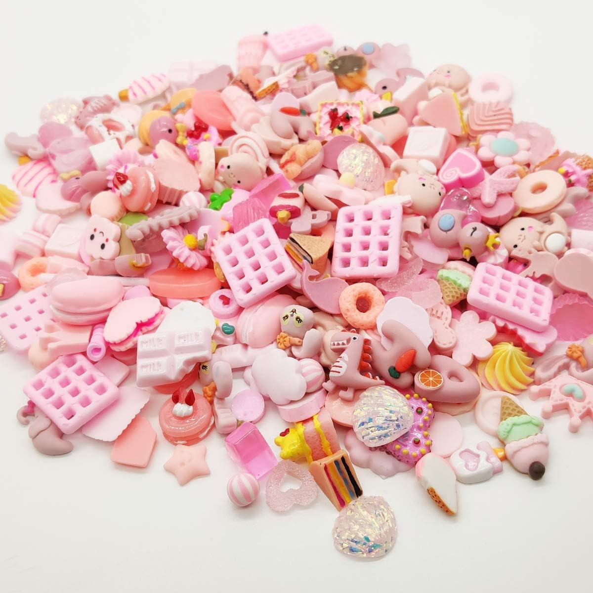 50 Pcs Slime Charms Easter DIY Craft Making Resin Jewery Making Kit, Resin Flatback Slime Beads Making Supplies for DIY Scrapbooking Crafts (Pink) image 4