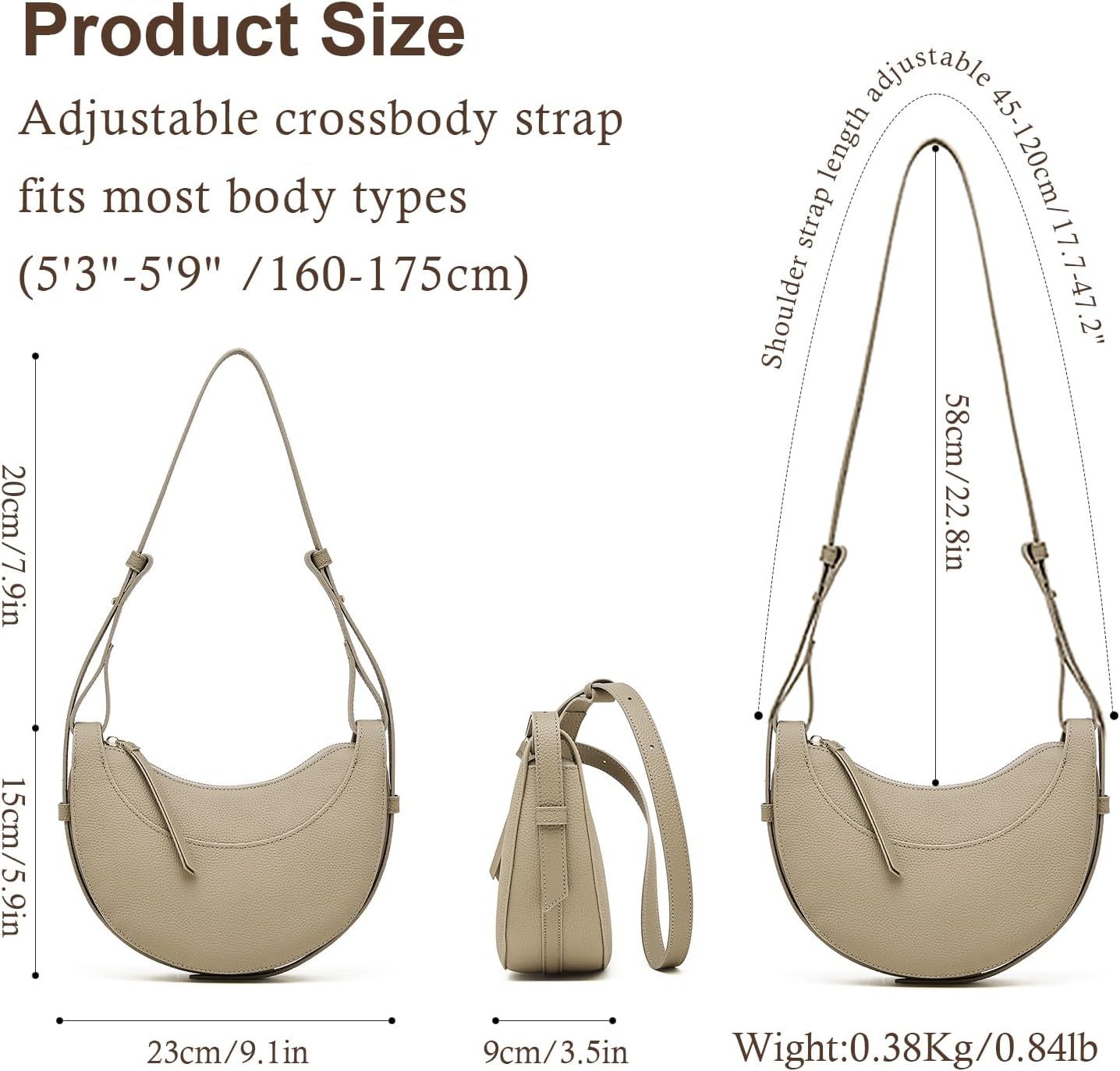 Genuine Leather Shoulder Bags for Women, Crossbody Satchel with Adjustable Strap, L... - Image 3