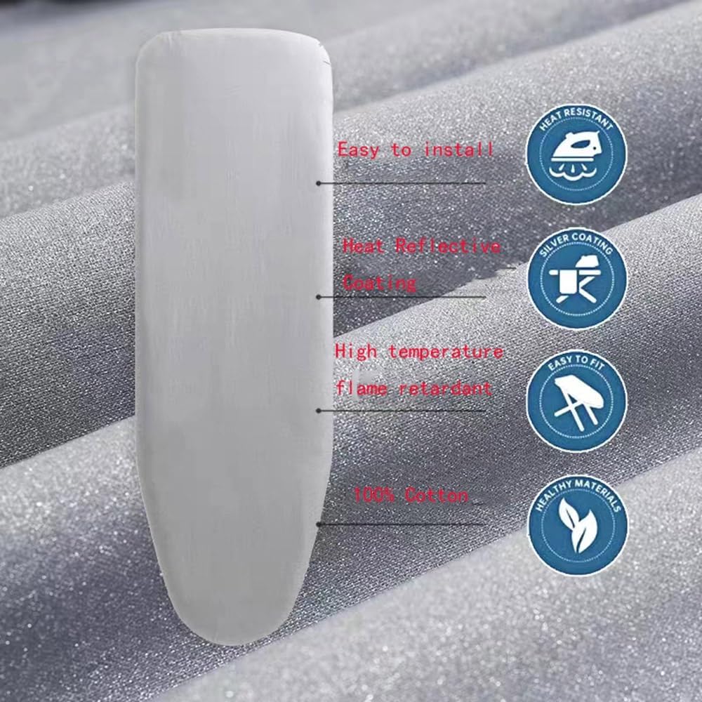 Ironing Board Cover 15x45 Inch, Iron Board Replacement Cover, Cotton Ironing Board Pad, Adjustable Ironing Board Cover and Pad, Heat Resistant(Silver,15x45 Inch(110x40 Cm))