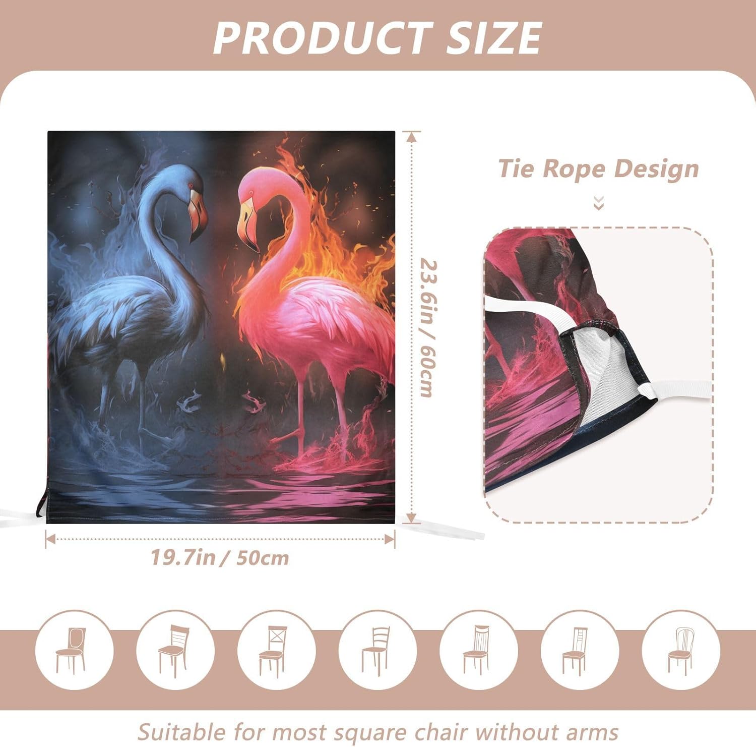 ALAZA Flamingo in The Fire and Water Chair Back Cover Set of 6, Washable Reusable Removable Chair Slipcovers Decorative Chair Cover for Home Kitchen Wedding Party