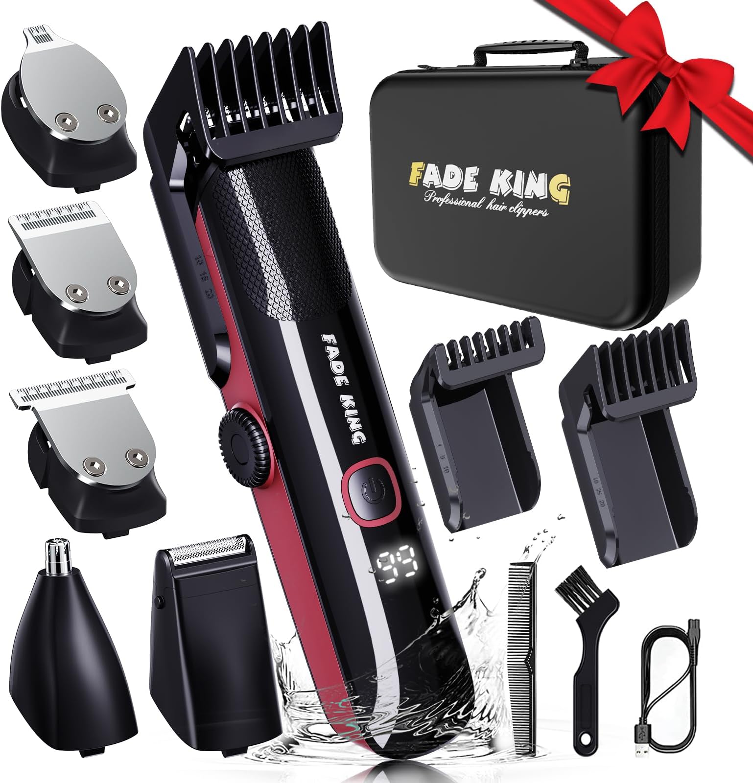 FADEKING® All in One Trimmer for Men IPX7 Waterproof - Adjustable Beard Trimmer, Hair Clippers, Nose Trimmer, Electric Razor Shaver for Mustache Nose Body Face Grooming, Gifts for Men
