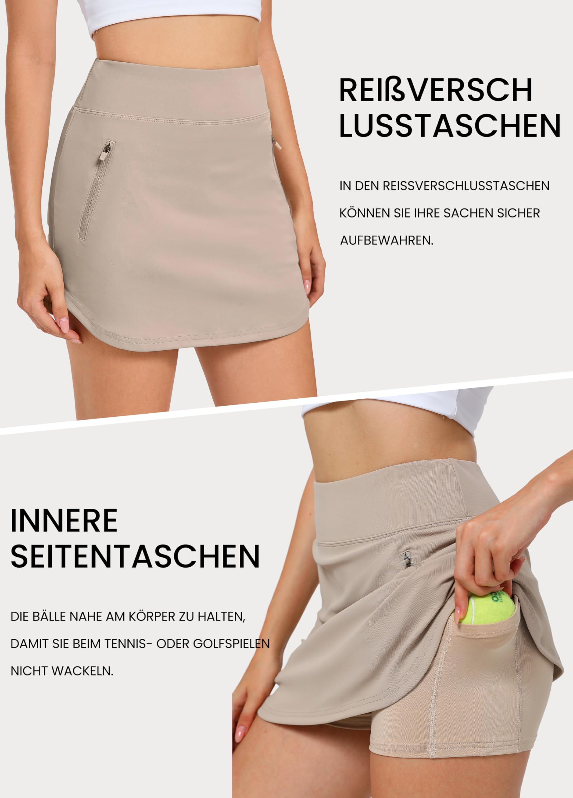 Jhsnjnr Damen Sport Hosenrock mit Reißverschluss Taschen Elastisch Kurzer Wandern Tennisröcke Hohe Taille Laufen Golf Rock