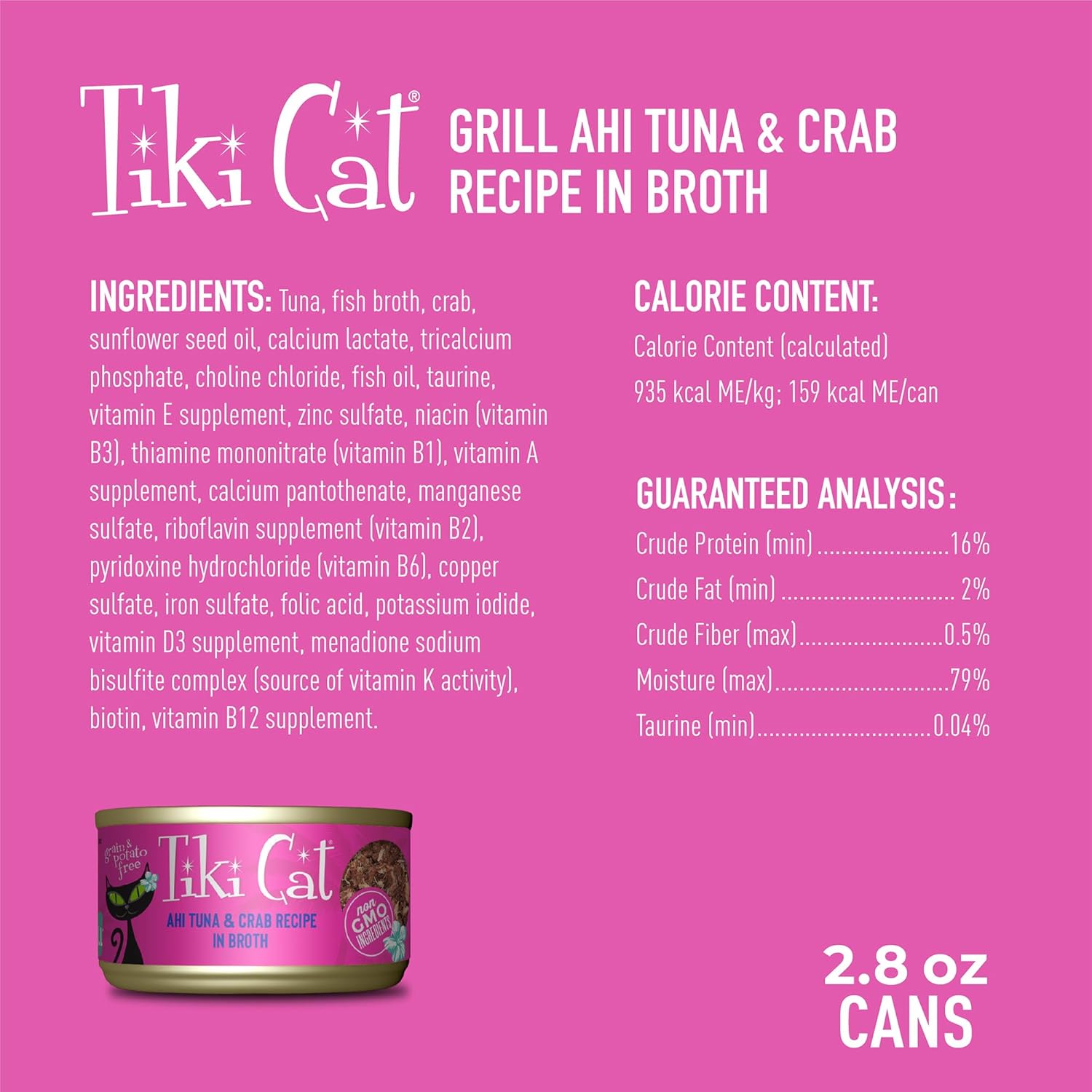 Tiki Cat Grill Wet Cat Food, Ahi Tuna & Crab, 2.8 oz. Cans (12 Count)