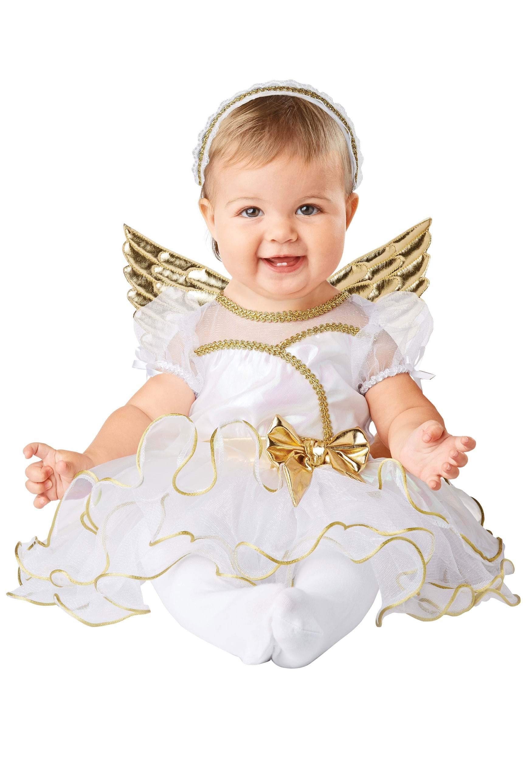 Infant Golden Angel Costume | Heavenly Baby Outfit, Wings, Bow Sash, & Halo Headband
