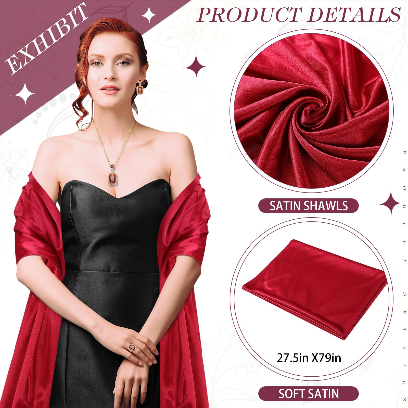 Jadive Juego de 5 piezas de joyería de satén para mujer, vestidos de noche, bolso de graduación, bufanda, aretes, collar, anillo para boda, novia, noche, fiesta, accesorios vintage para banquetes