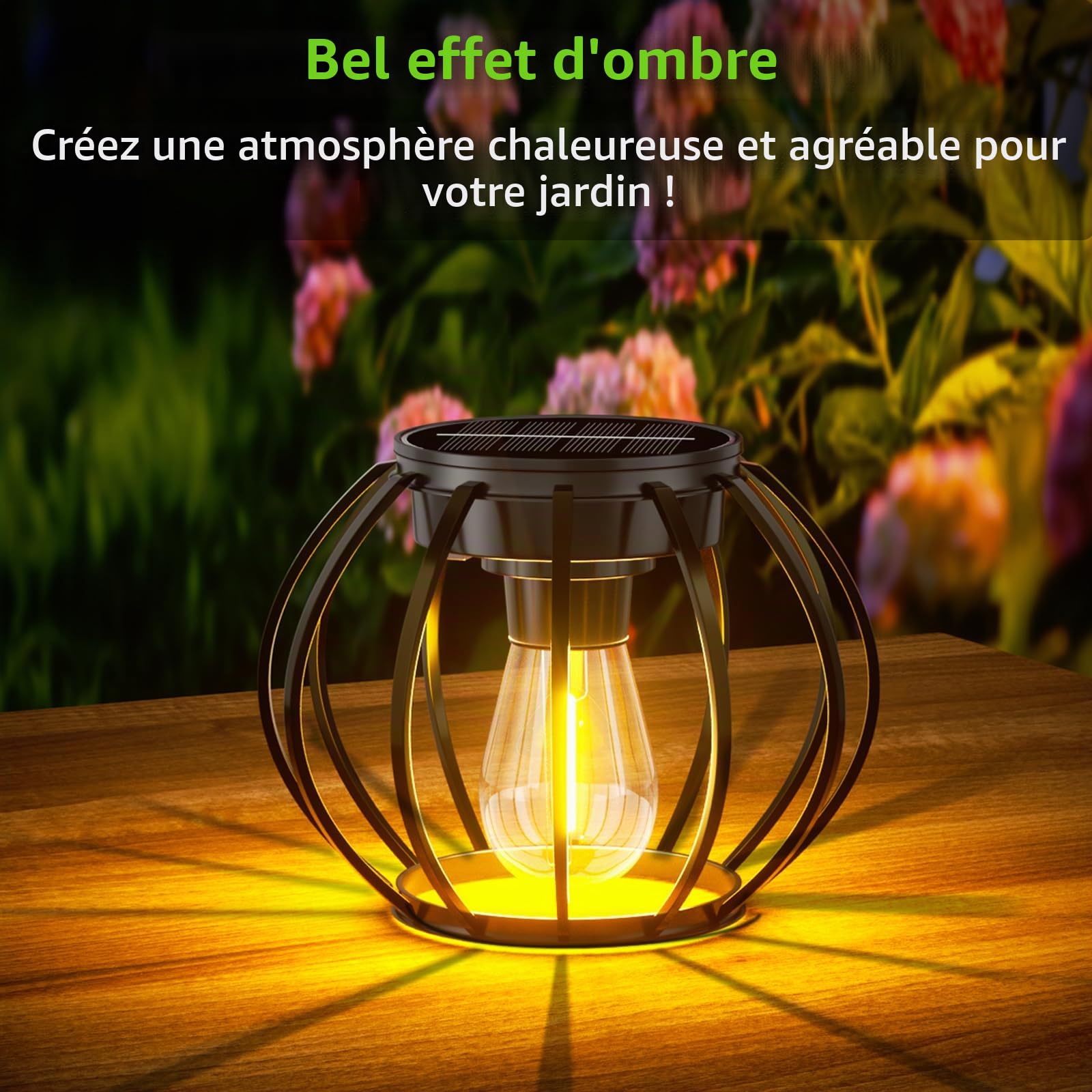 Lampe Solaire Exterieur Suspendue, Lanterne Solaire Exterieur Métal avec Chaîne et Crochet, IP65 Étanche Lanterne Ronde Decorative à Suspendre pour Terrasse Balcon Cour Jardin, lot de 2