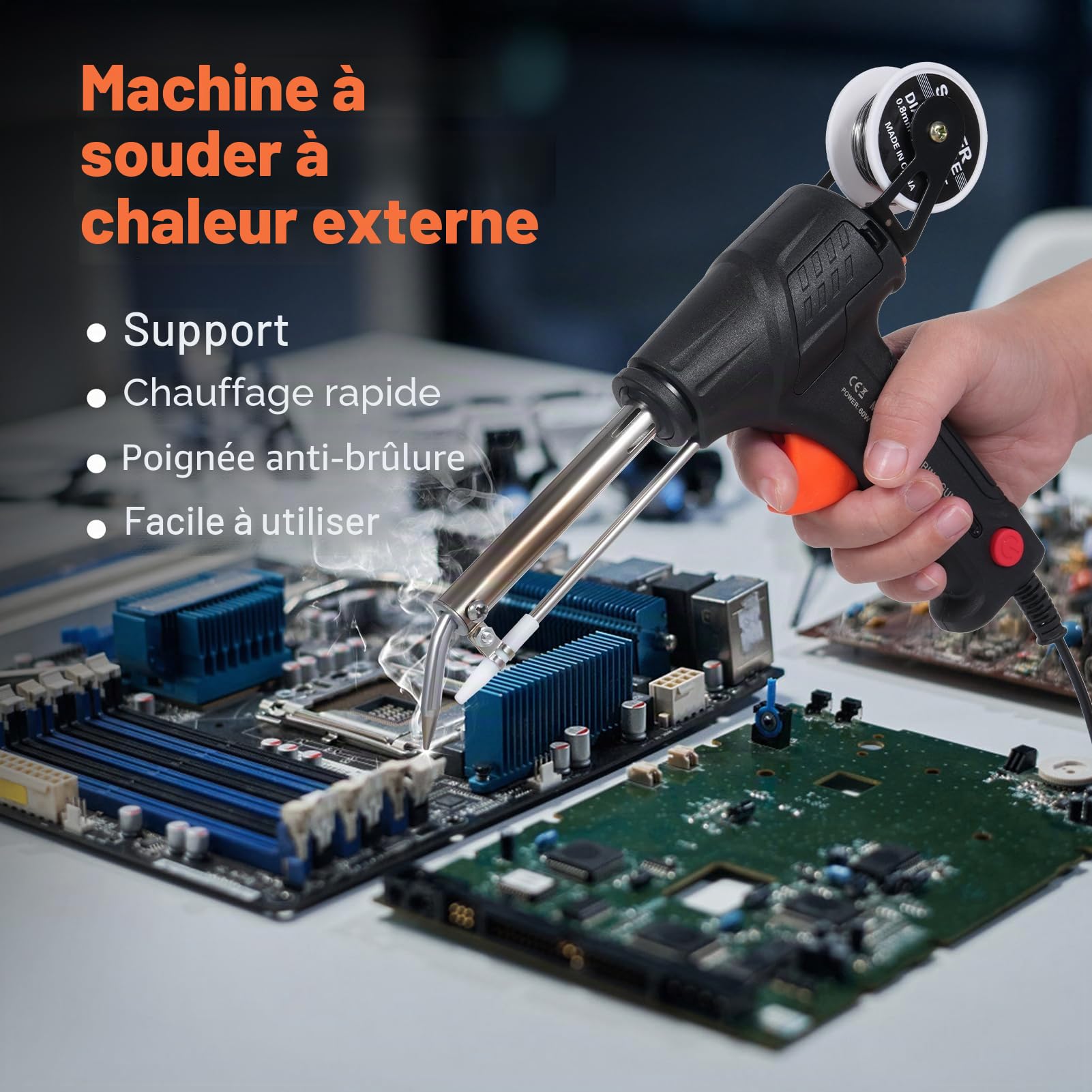 Pistolet à souder,60 W souder etain Pistolet avec fil de soudage,Pistolet à souder portatif semi-automatique pour le soudage de circuits imprimés, la maintenance électrique et le bricolage