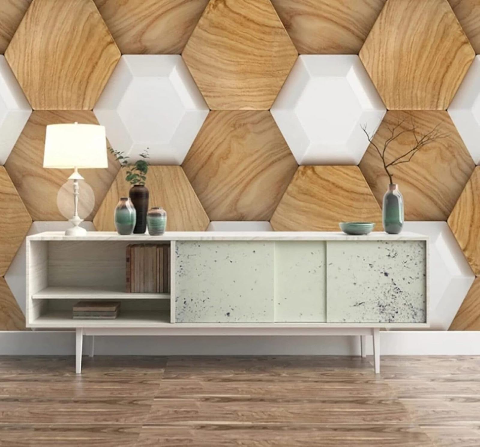 XLMING Abstract Three Dimensional Geometric Hexagon Wood Grain 3D Wallpaper Luxury Home Dining Decor Paste Sofa Living Room The Wall for Bedroom Mural-150cm×105cm