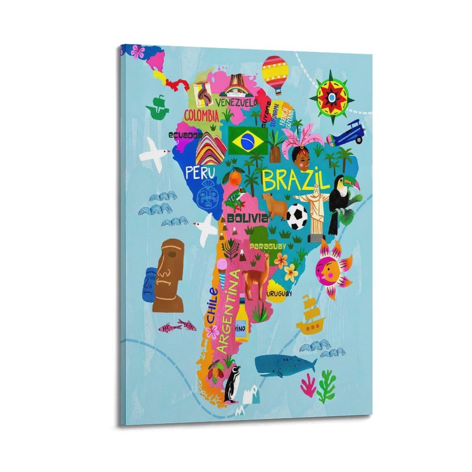 ESTE Vintage South America Map Artwork Poster Decorative Painting Canvas Modern Art Picture 24x36inch(60x90cm)