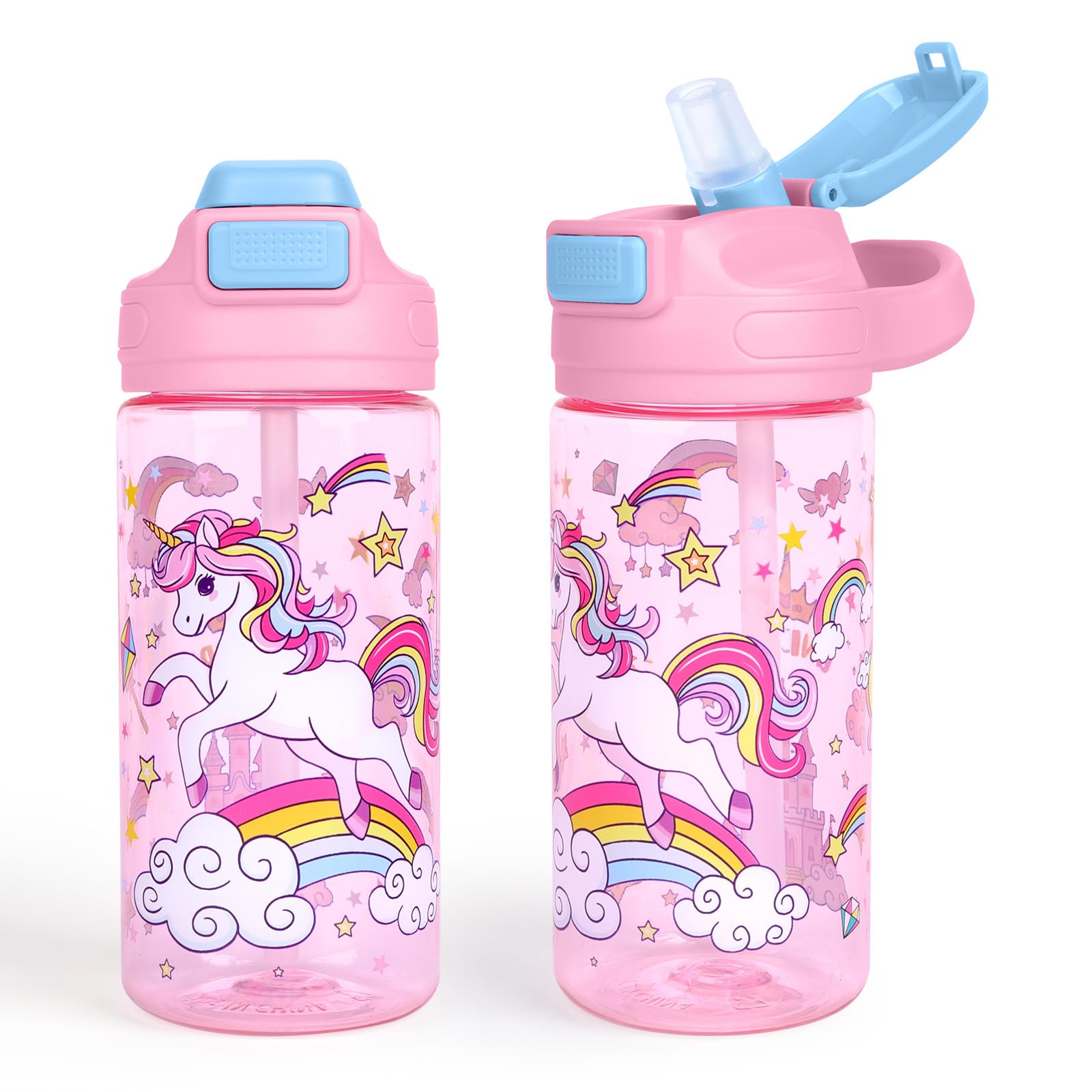 Decalsweet Kids Water Bottle,480ml BPA-Free Plastic Water Bottle with Carry Handle,Leakproof Water Bottle for Kids Girls Ages 3+,Drinks Bottle for School Travel Sports,Unicorn